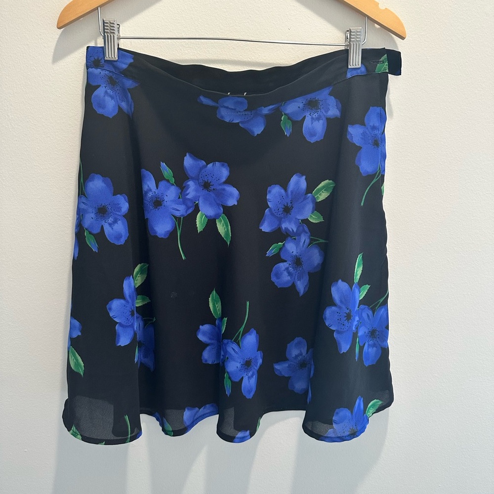 90s Slip Skirt Blue and Black Flowers